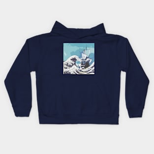 The Great Wave off Kanagawa and The Cannon shot mash up Kids Hoodie